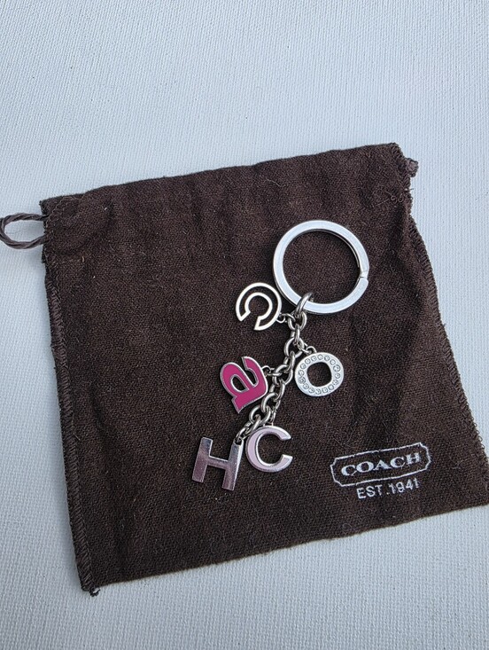 Coach Accessories - Y2K Coach Silver Key Ring with Pink Letter Charm Rhinestone Enamel